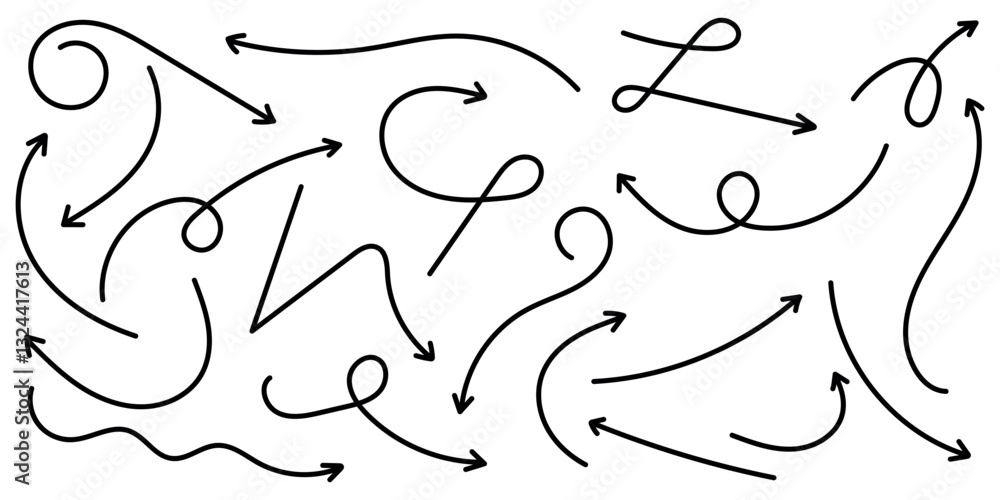 Poster set of simple lines in different directions. set of simple black arrows. sets of simple hand drawn l