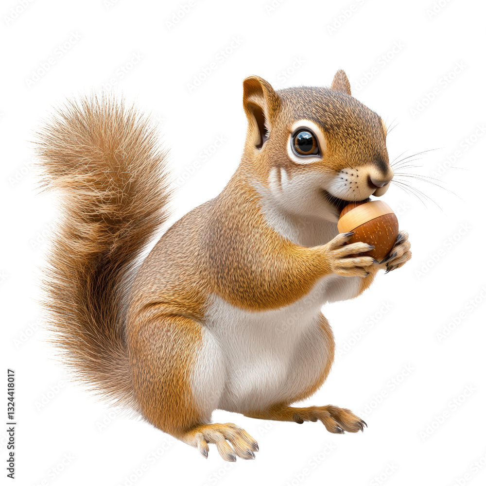 Poster a curious squirrel happily eating a nut on a soft surface with a focus on its adorable features and 