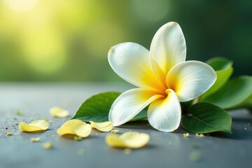 Naklejka premium Vanilla flower petals scattered on a leafy branch, gentle, floral