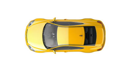 Yellow modern generic sports car seen from above on transparent background