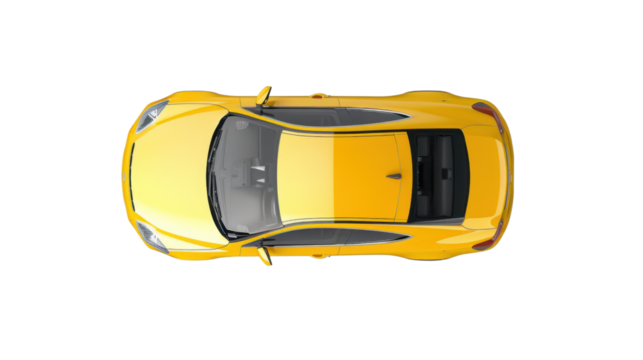 Yellow modern generic sports car seen from above on transparent background