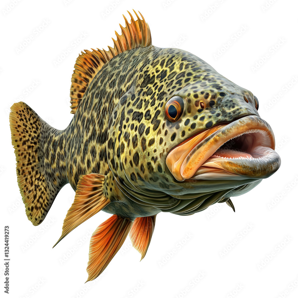 Poster vibrant fish with its mouth open captured in a dynamic pose showcasing its colorful scales and under
