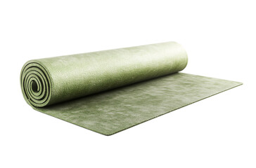 light green yoga mat, rolled up, on a transparent background. PNG