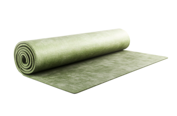 light green yoga mat, rolled up, on a transparent background. PNG