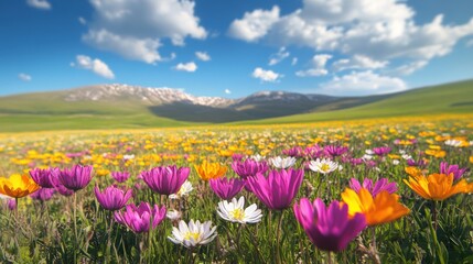 Beautiful colorful wild flowers in Spring.