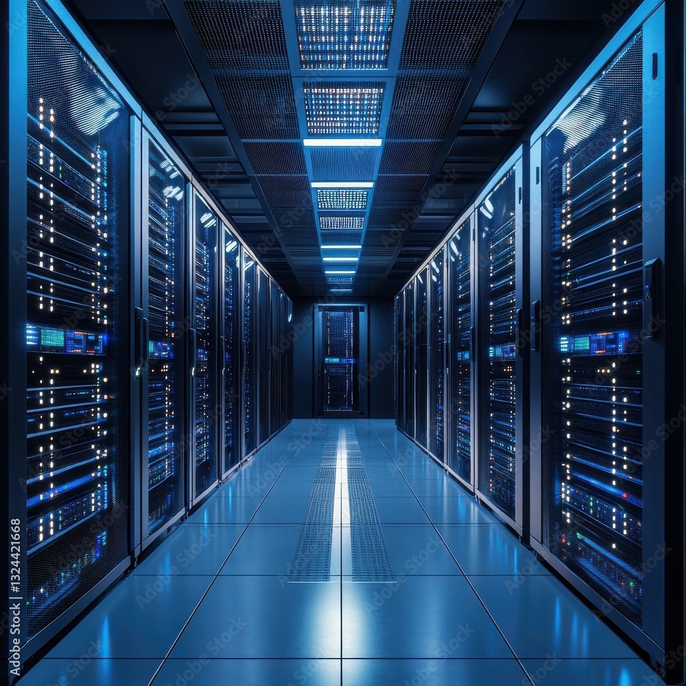 Poster modern server room with servers server racks in server room data center server rack with servers