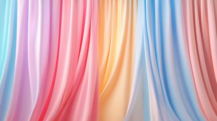 Colorful 3D curtain background in pastel vibrant hues. Abstract minimalist forms create a stunning backdrop for creative projects, digital art, and modern designs. Perfect for social media, web banne