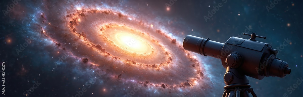 Aufkleber modern telescope observes spiral galaxy. celestial cosmic exploration through hi-tech optic instrume