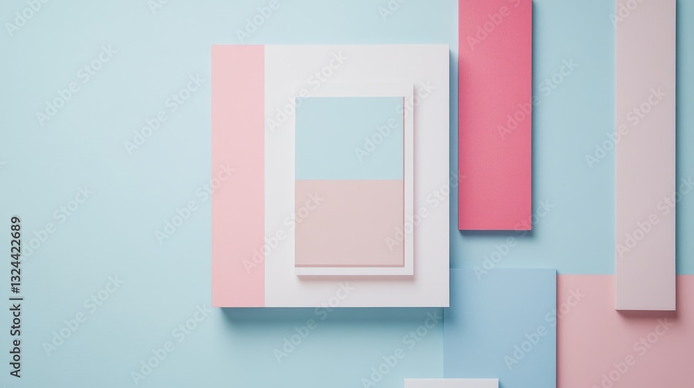 Poster abstract composition with soft colors and geometric shapes