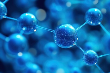 Abstract depiction of interconnected spheres representing molecular structures in blue colors