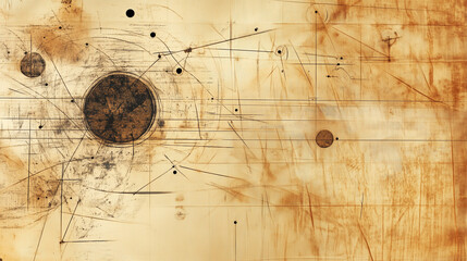A detailed and aged paper background with various stains and markings.