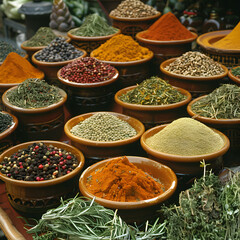 Fototapeta premium Colorful Spices in Market Bowls