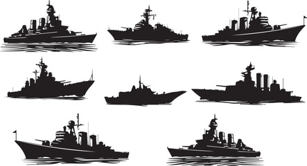 Warship navy silhouettes set, large pack of vector silhouette design, isolated vector illustration © jobaida
