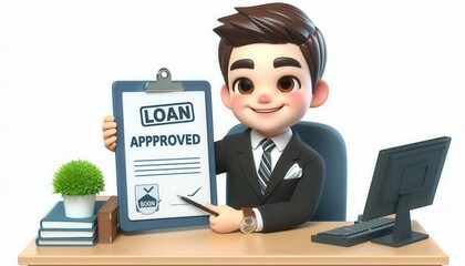 Loan approval process office environment animation professional setting cheerful character