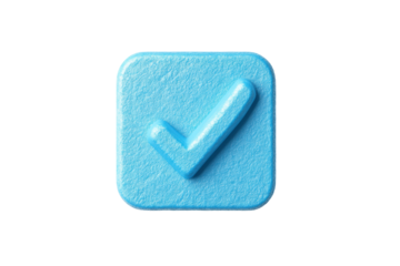 Blue check mark symbol for verification purposes, cut out