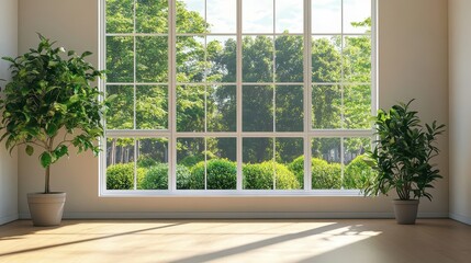 Lush green views enhance the ambiance of this bright space.