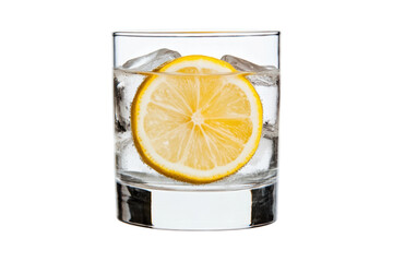 Refreshing lemon water with ice in a glass, cut out