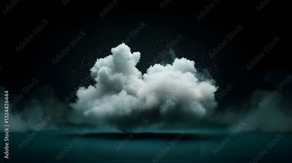 Poster wispy white clouds gently raining against a serene black backdrop creating an ethereal and dreamlike