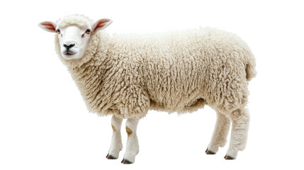 A cute, fluffy sheep with a woolly coat, standing gracefully against a transparent background.