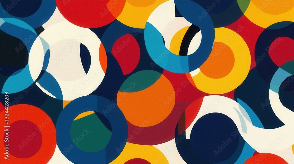 Fototapete geometric pattern of interlocking circles in bold primary colors creates a vibrant modern background