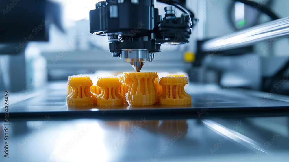 Poster 3d printer abstract model. manufacturing prototype object on 3d printer. filament plastic.engineerin
