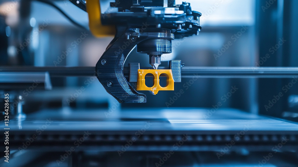Poster 3d printer abstract model. manufacturing prototype object on 3d printer. filament plastic.engineerin