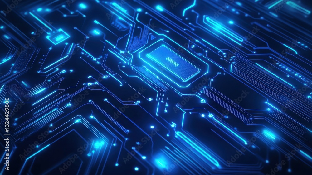 Poster abstract neon blue tech circuit board lines sci-fi scheme design. futuristic computer chip backgroun