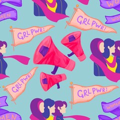 seamless pattern with women in power