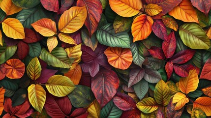 Abstract foliage botanical seamless background. Colorful wallpaper of tropical plants, flowers, floral, leaf branches. Foliage of exotic plants in summer for banner, prints, decor, wall art.