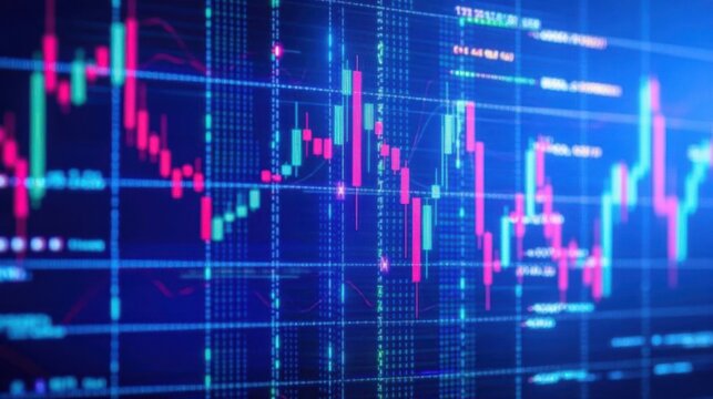 Stockmarket online trading chart candlestick on crypto currency platform. Stock exchange financial market price candles graph data pattern analysis concept. Computer screen closeup background