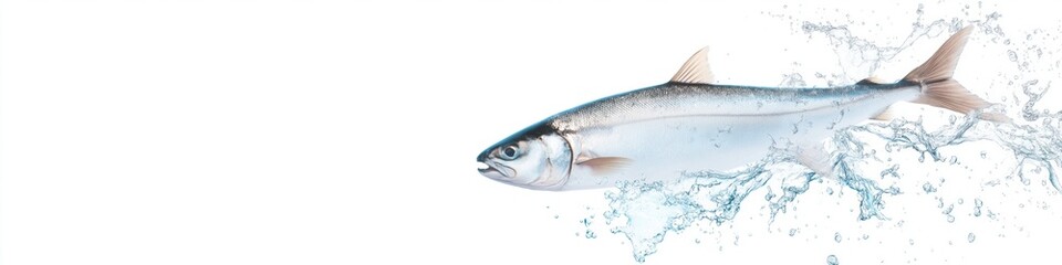 Obraz premium A fish is swimming in the water with its tail flapping. The water is splashing and the fish is creating a beautiful, dynamic scene