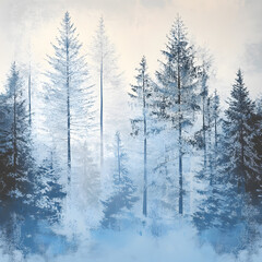 Fototapeta premium A winter forest effect with frosted trees 