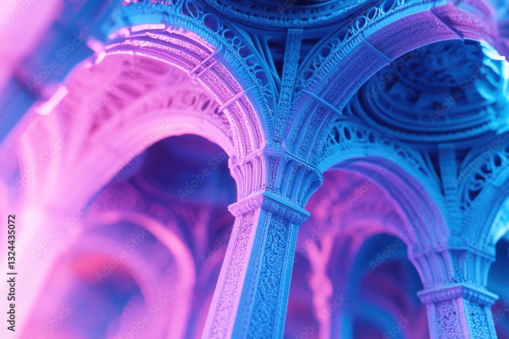 Poster this photo captures a detailed view of a blue and pink structure showcasing its intricate design and