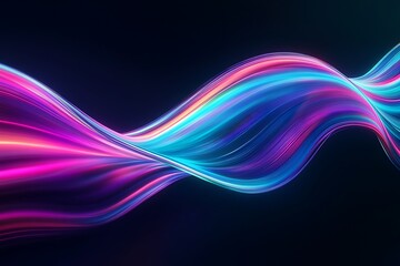 3D Holographic Neon Wave &ndash; Iridescent Fluid Motion on Black Background