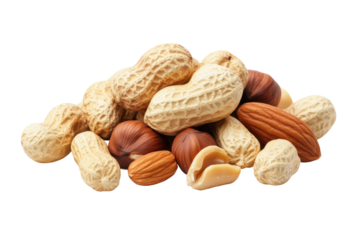 Colorful mixed nuts of various textures, cut out