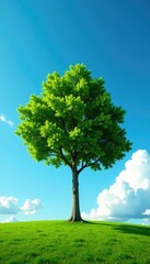 Fototapeta premium Isolated tree against blue sky with few clouds, atmosphere, calm