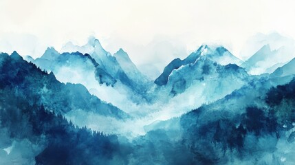Abstract Watercolor Mountain Landscape Illustration