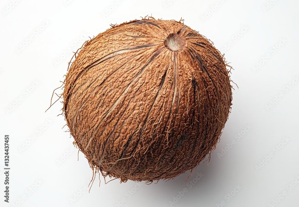 Aufkleber brown coconut with rough outer shell displayed on a clean white background showcasing natural textur