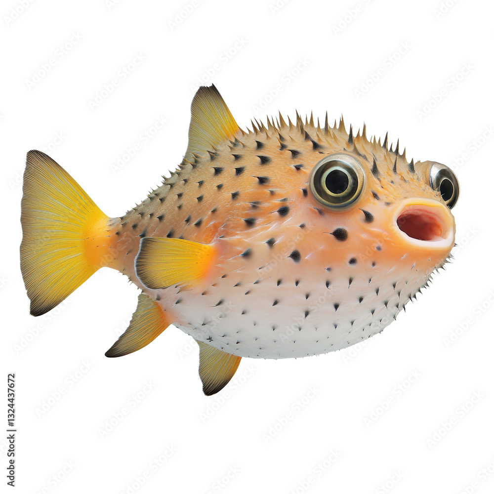 Aufkleber intriguing puffer fish just below the water surface displaying its unique shape and textured skin in