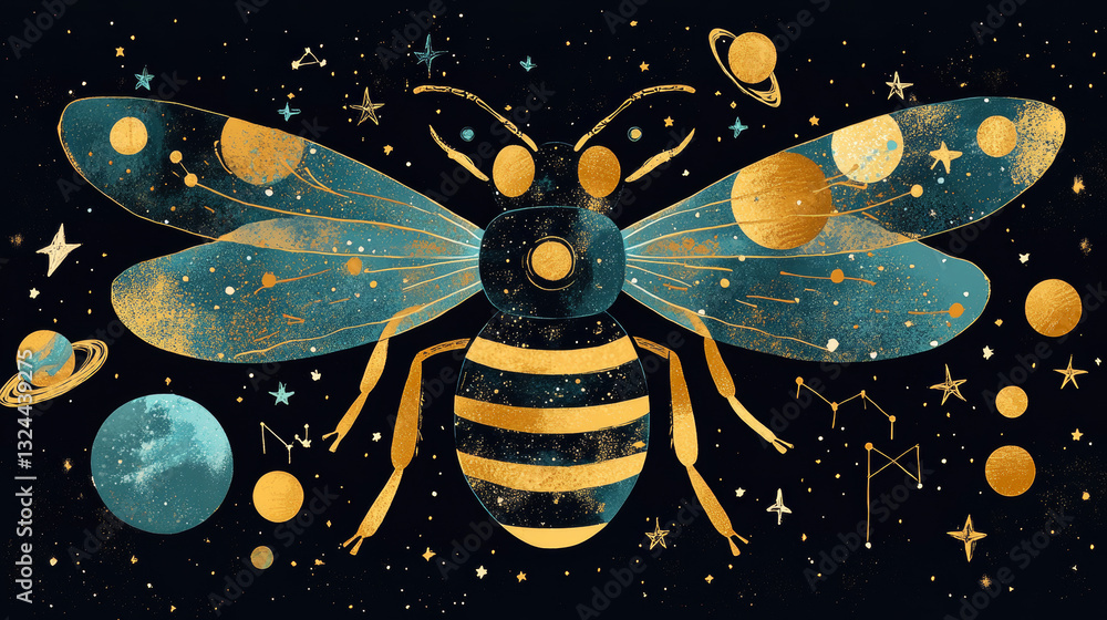 Aufkleber abstract image of a bee in the form of a starry sky or space, consisting of points, lines, and shape