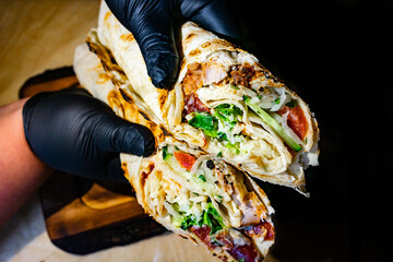 Delicious shawarma wrap prepared with fresh ingredients
