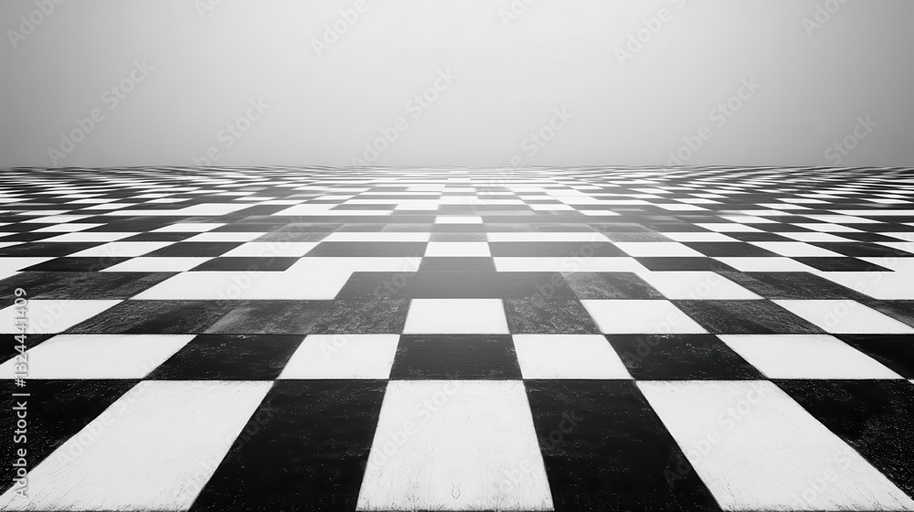 Poster black and white checkered floor with a large empty space