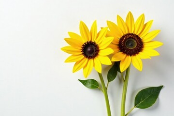 Simple yet striking sunflowers on a plain surface, flowers, nature, white background