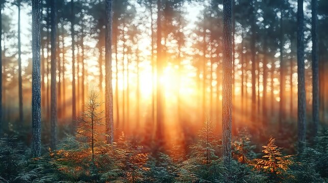 Sunlight filtering through trees in a lush forest nature photography serene environment captivating view - Powered by Adobe