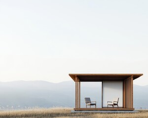 A modern minimalist bamboo retreat structure, harmonizing with nature and designed for ultimate relaxation