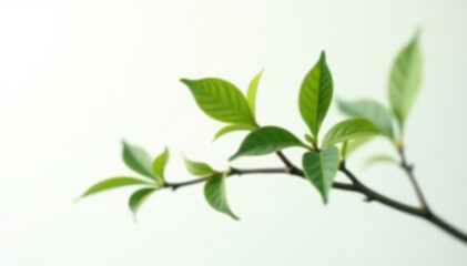 Single branch on white background with minimal leafage, earthy, branch, foliage