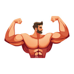 Vector of muscle man flexing show body confidence, color vintage retro, fitness gym bodybuilder
