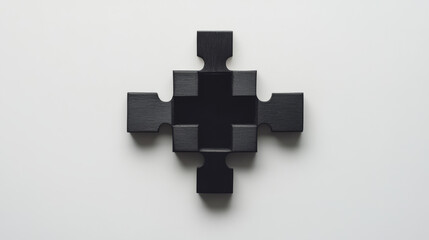 Fototapeta premium Abstract isolated puzzle on white background. Network or teamwork symbol composed of polygons. Low poly vector illustration. Black wireframe piece of puzzle.