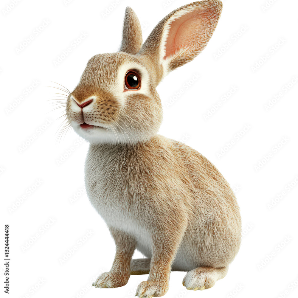 Poster cute rabbit sitting on a green lawn with its ears upright and a curious expression capturing the ess