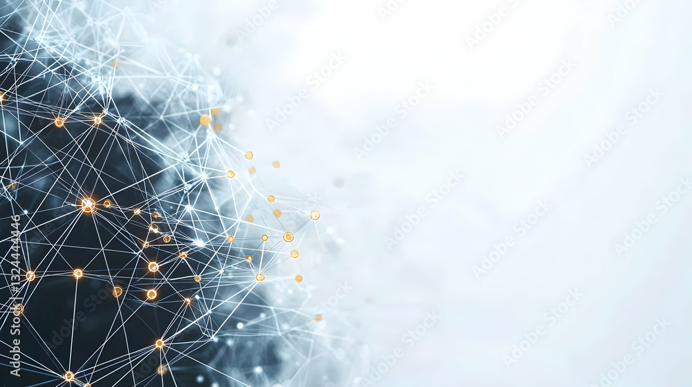 Aufkleber abstract futuristic digital network with glowing particles lines and blurred background in blue and 